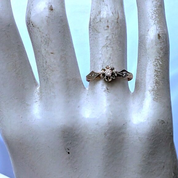 Vintage Russian USSR Solid 14K 585 Rose Pink White Gold Diamond Buttercup Ring - Picture 14 of 16